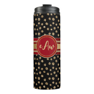 Glam Bling Glitzer Polka Dots and Monogram Thermosbecher