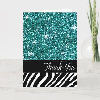 Glam Bling Glitzer Zebra Vielen Dank | Aquamarin Dankeskarte