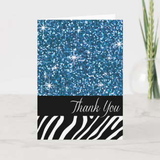 Glam Bling Glitzer Zebra Vielen Dank | Blau Dankeskarte