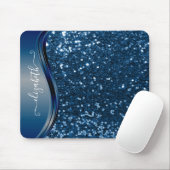 Glam Bling Personalisiert Glitzer Calligraphy Blue Mousepad (Mit Mouse)
