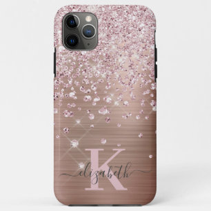 Glam Bling Rose Gold Diamant Confetti Mit Monogram Case-Mate iPhone Hülle