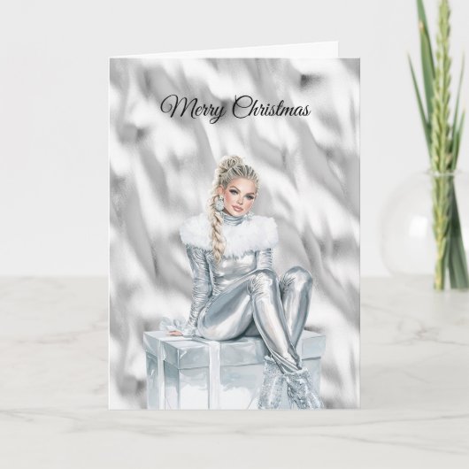 Glam Blond Silver Christmas Karte (Vorderseite)