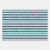 Glam Blue Black Gold Glitzer Strip Sparkle Geschenkpapier Set (Vorderseite 3)