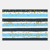 Glam Blue Black Gold Glitzer Strip Sparkle Geschenkpapier Set (Vorderseite)