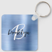 Glam Blue Brushed Metal Monogram Schlüsselanhänger (Rückseite)