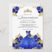 Glam Blue Dress Floral Watercolor 15. Quinceañera Einladung (Vorderseite)