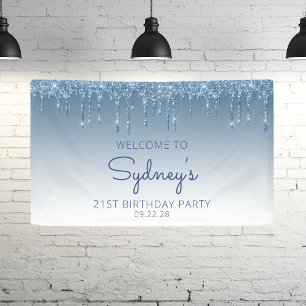 Glam Blue Glitter Drip 21. Geburtstagsfeier Banner