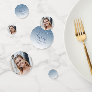 Glam Blue Glitter Drip Foto 21. Geburtstag Konfetti