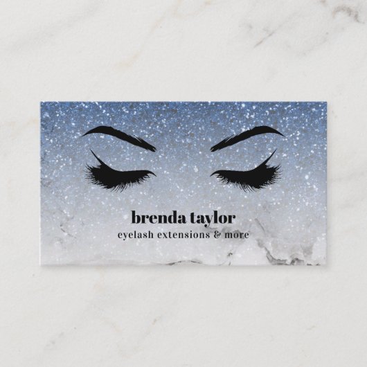 Glam Blue Glitzer ombre Marble Eyelash Browbar Visitenkarte (Vorderseite)