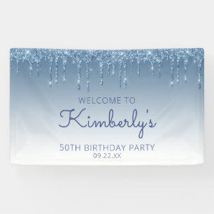 Glam Blue Glitzer Tropfen 50. Geburtstagsparty Ban Banner