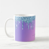 Glam Blue Glitzer Tropfen Elegante Monogram Kaffeetasse (Links)