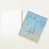 Glam Blue Glitzer Tropfen Elegante Monogram Planer (Anzeige)