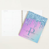 Glam Blue Glitzer Tropfen Eleganter Monogram Plane Planer (Anzeige)