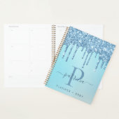 Glam Blue Glitzer Tropfen Eleganter Monogram Plane Planer (Anzeige)