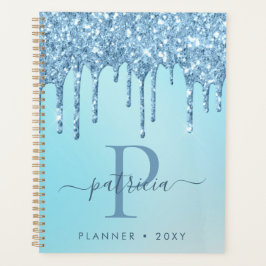 Glam Blue Glitzer Tropfen Eleganter Monogram Plane Planer