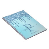 Glam Blue Glitzer Tropfen Elegantes Monogram Noteb Notizblock (Rechte Seite)