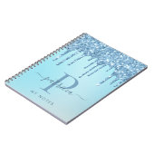 Glam Blue Glitzer Tropfen Elegantes Monogram Noteb Notizblock (Linke Seite)