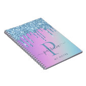 Glam Blue Glitzer Tropfen Elegantes Monogram Noteb Notizblock (Rechte Seite)