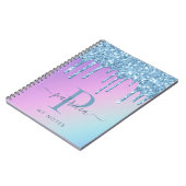 Glam Blue Glitzer Tropfen Elegantes Monogram Noteb Notizblock (Linke Seite)