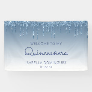 Glam Blue Glitzer Tropfen Quinceañera Banner