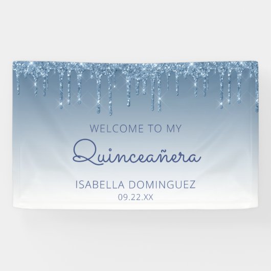 Glam Blue Glitzer Tropfen Quinceañera Banner (Horizontal)