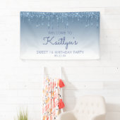 Glam Blue Glitzer Tropfen Sweet 16 Party Banner (Insitu)