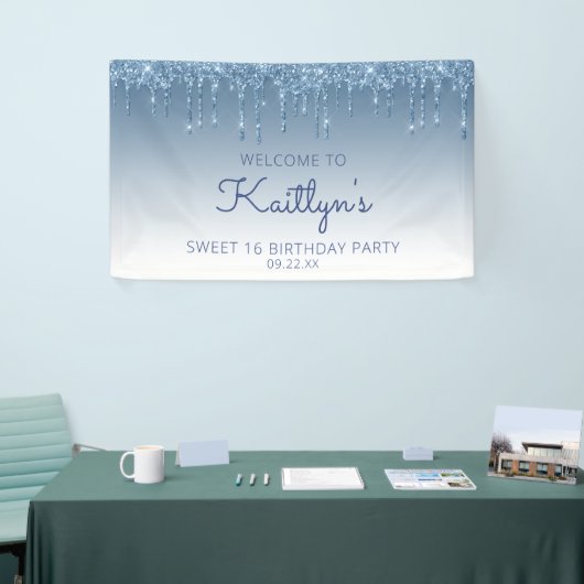 Glam Blue Glitzer Tropfen Sweet 16 Party Banner (Messeveranstaltung)