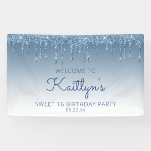 Glam Blue Glitzer Tropfen Sweet 16 Party Banner