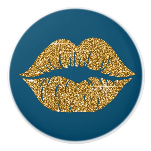 Glam Blue Gold Glitzer Lipno Keramikknauf (Vorderseite)