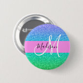 Glam Blue Green Glitzer Sparkle Gradient Monogram Button (Vorne & Hinten)