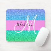 Glam Blue Green Glitzer Sparkle Gradient Monogram Mousepad (Mit Mouse)