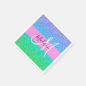 Glam Blue Green Glitzer Sparkle Gradient Monogram Serviette (Ecke)