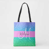 Glam Blue Green Glitzer Sparkle Gradient Monogram Tasche (Vorderseite)