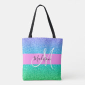 Glam Blue Green Glitzer Sparkle Gradient Monogram Tasche (Rückseite)