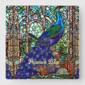 Glam Blue Lila Peacock Festglas Quadratische Wanduhr (Vorderseite)