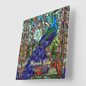 Glam Blue Lila Peacock Festglas Quadratische Wanduhr (Winkel)