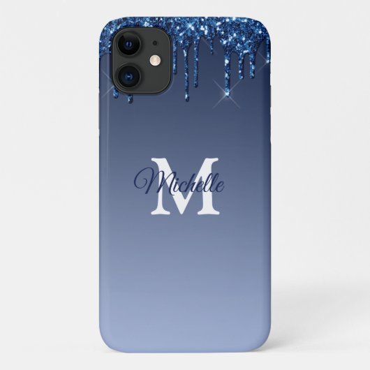 Glam & Blue Ombre Glitzer Personalisiert Monogram Case-Mate iPhone Hülle (Rückseite)
