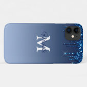 Glam & Blue Ombre Glitzer Personalisiert Monogram Case-Mate iPhone Hülle (Rückseite (Horizontal))