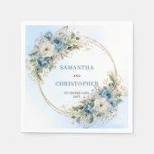Glam Blue Peony Gold Frame Wedding Napkins Serviette (Vorderseite)