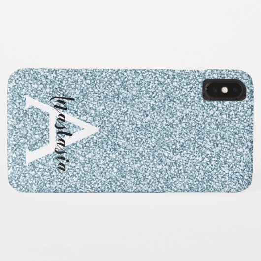 Glam Blue Silver Glitzer Glitzern Monogram Name Case-Mate iPhone Hülle (Rückseite (Horizontal))