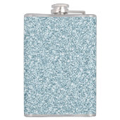 Glam Blue Silver Glitzer Glitzern Monogram Name Flachmann (Rückseite)