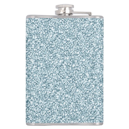 Glam Blue Silver Glitzer Glitzern Monogram Name Flachmann (Rückseite)