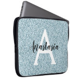 Glam Blue Silver Glitzer Glitzern Monogram Name Laptopschutzhülle (Vorne Rechts)