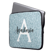 Glam Blue Silver Glitzer Glitzern Monogram Name Laptopschutzhülle (Vorderseite Links)