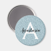 Glam Blue Silver Glitzer Glitzern Monogram Name Magnet (Vorderseite/Rückseite)