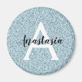 Glam Blue Silver Glitzer Glitzern Monogram Name Magnet (Vorne)