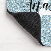 Glam Blue Silver Glitzer Glitzern Monogram Name Mousepad (Ecke)