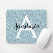 Glam Blue Silver Glitzer Glitzern Monogram Name Mousepad (Mit Mouse)