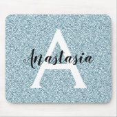 Glam Blue Silver Glitzer Glitzern Monogram Name Mousepad (Vorne)