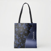 Glam Blue Silver Glitzer Schmetterlinge Personalis Tasche (Vorderseite)